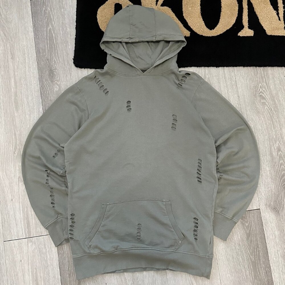 Alcott Distressed All Over Holes Men's Olive Green Streetwear Hoodie - Size XL